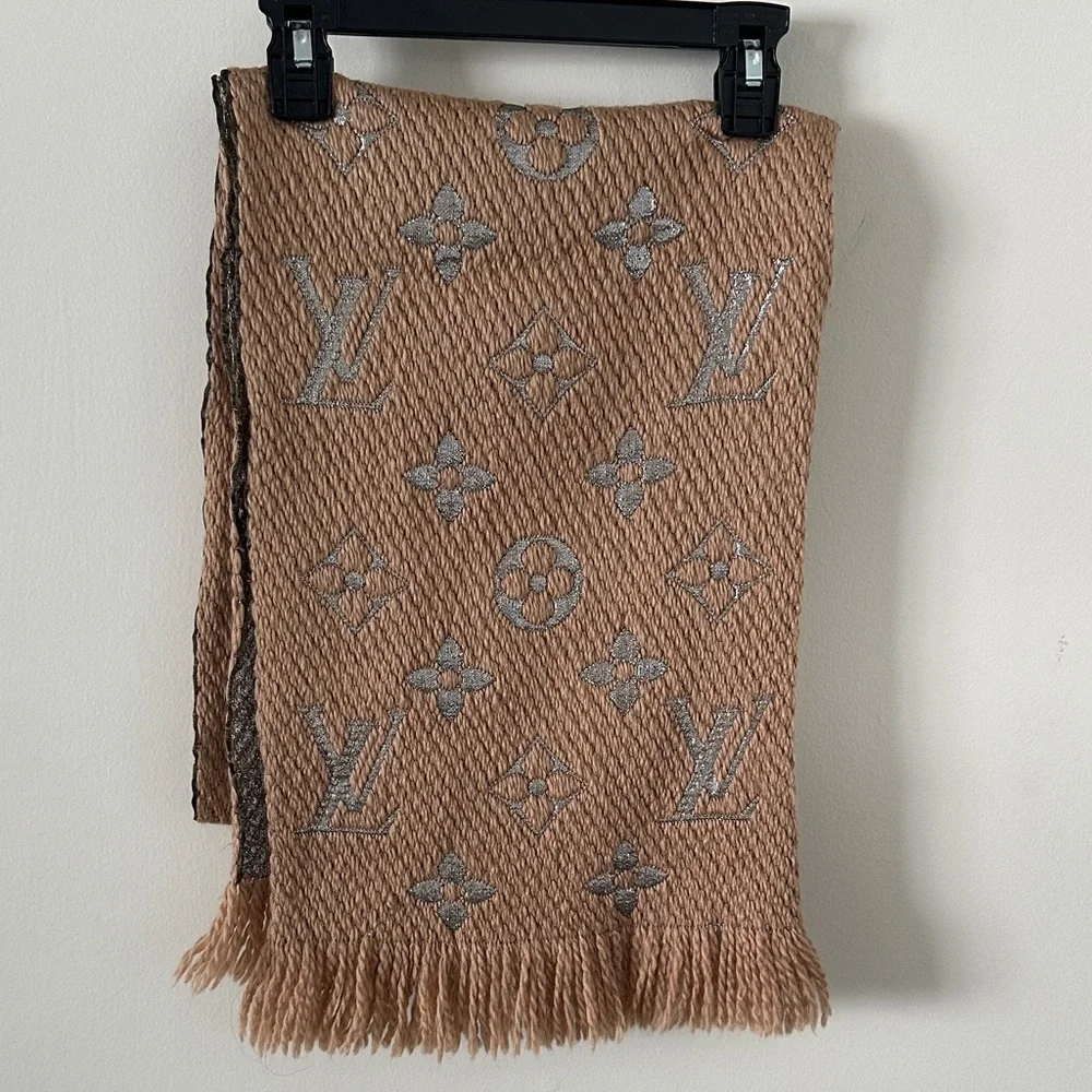 Authentic Louis Vuitton tan wool + Silk scarf
